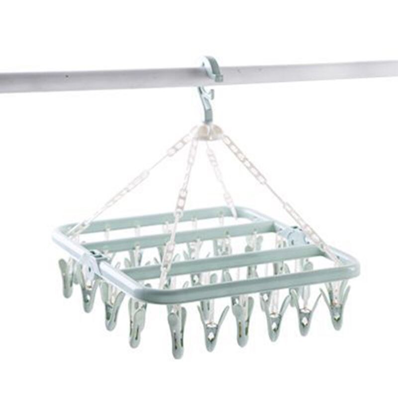 Foldable 32 Peg Windproof Clothes Hanger Dryer Washing Line Airer Clothes Socks 203F