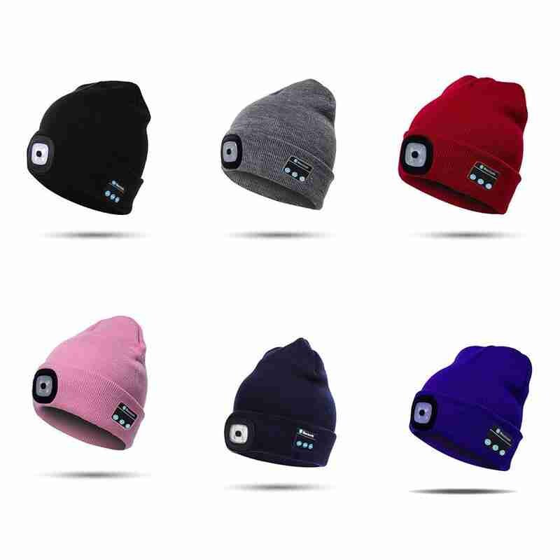 Bonnet tricoté avec lumière écouteur bluetooth chapeau avec LED en plein air alpinisme lumière lumineuse chapeau LED LED V7V1