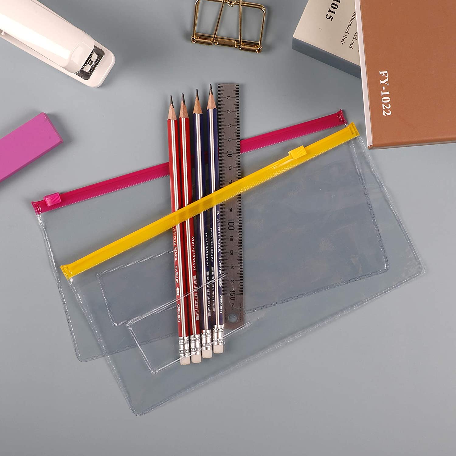 5PCS A4 A6 Size Plastic Envelopes Poly Clear Zip Envelopes Documents Organizers Bags Zipper File Folders for School Office