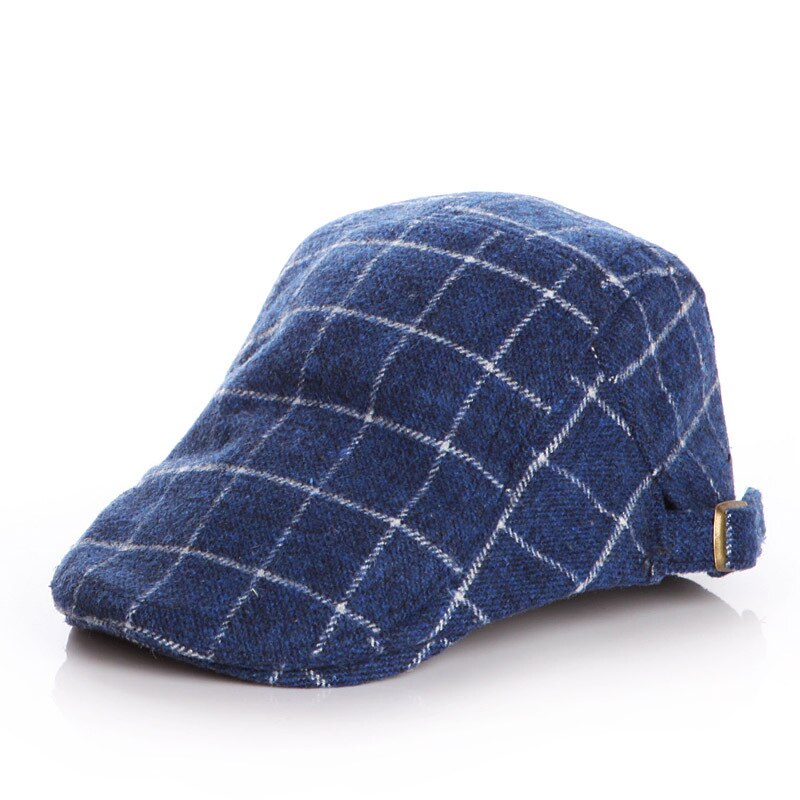 Woolen Baby Hat Winter Plaid Kids Cap Classic Baby Boy Hat Accessories Beret Hats for Babies: Blue