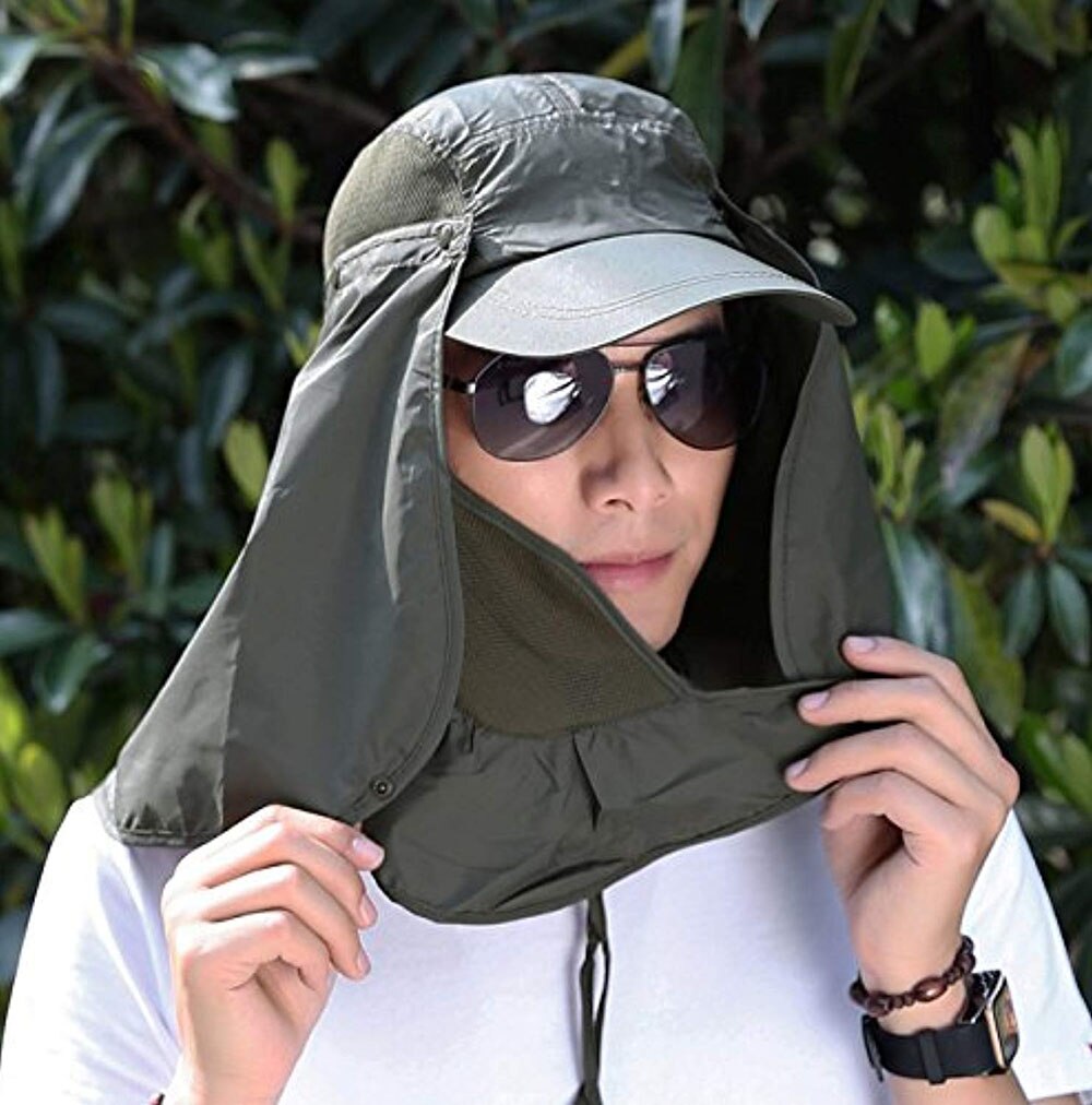 Sombrero de sol al aire libre para hombre y mujer, gorra de pesca con protección UV de 360 °, extraíble, protección UV 50, al aire libre para senderismo, montaña y jungla