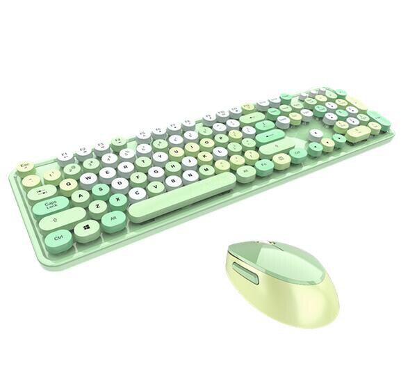 KuWFi Bezprzewodowa Klawiatura i Mysz 2.4GHz - 1600 DPI Ergonomiczny Bluetooth do Domowego Biura: Zielony