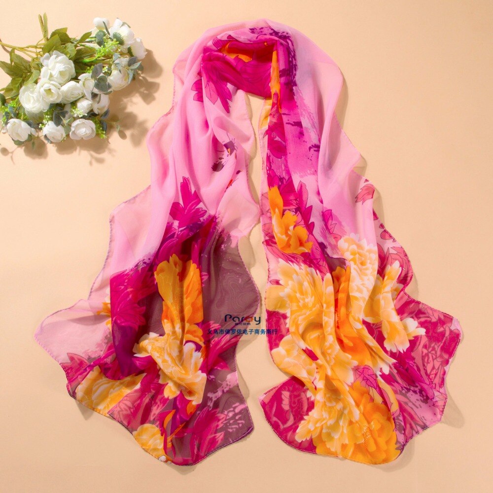Forår og efterår chiffon kvinder tørklæde print geometrisk mønster lang blød silke sjal