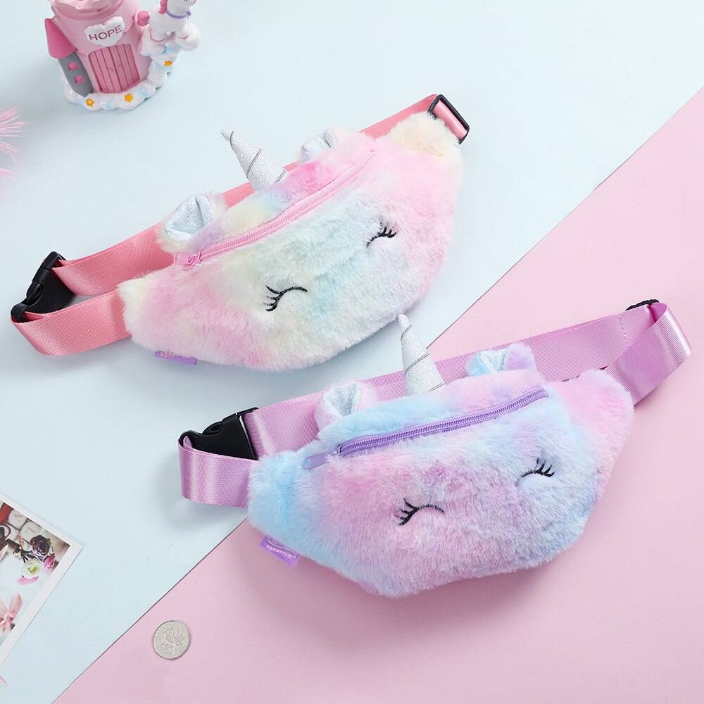 Cute Chest Bag Unicorn Female Waist Bag Kids Cartoon Plush Women Belt Bag Travel Phone Pouch Chest Bag