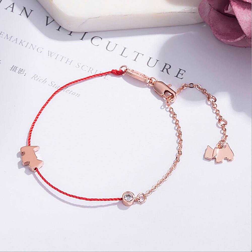 1pc Crystal Charm Bracelets for Women Thin Red Thread String Rope Lovely Dog Bracelet Bangles K Letter Jewelry bileklik