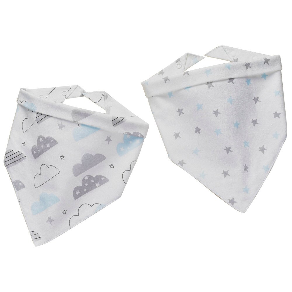 2 Pack Cotton Baby Bibs Baby Double-Sided Snap Button Triangular Baby Bibs Scarf Bib: WHITE