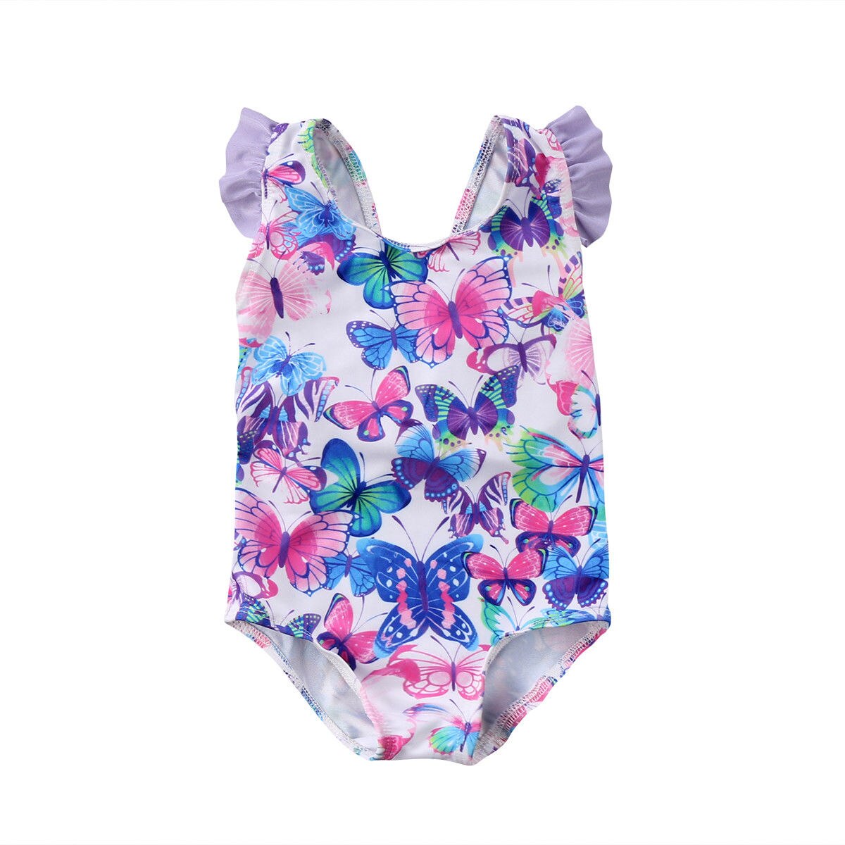 Summmer One Piece Baby Girl Flower butterfly Print Bathing Suit Backless Swimwear Cute Kids Ruffles Swimming Swimsuit