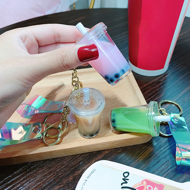 Key Pendant Pearl Milk Tea Key Chain Simulation Drink Small Pendant Bag Pendant Keychain Key Ring