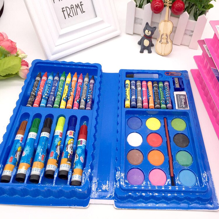 150Pcs Kids Art Set Children Drawing WaterColor Pen Crayon Oil Pastel Painting Tool Art supplies stationery Kit for Student: 42 pcs - blue