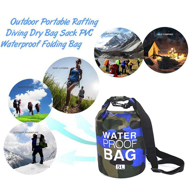 Dry Camouflage Portable Rafting Diving Outdoor Bag Sack PVC Waterproof Folding Swimming Storage Bag for River Trekking