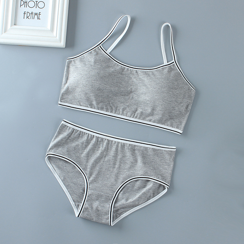 1Set intimo e mutandine per ragazze adolescenti top in cotone 100% gilet morbido traspirante slip da palestra per esterno reggiseno da allenamento per 8 16T: Grey Set