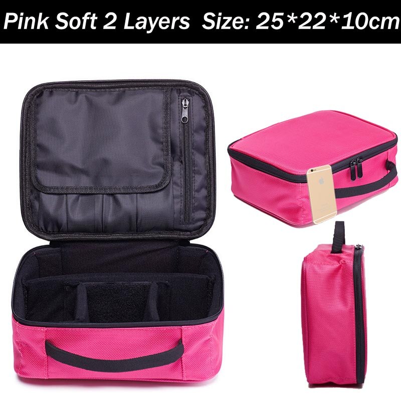 Frauen Kosmetik Tasche Reise Make-Up Organizer Professionelle Machen Up Box Kosmetik Tasche Taschen Schönheit Fall Für Make-Up Künstler: Pink Soft 2 Layers