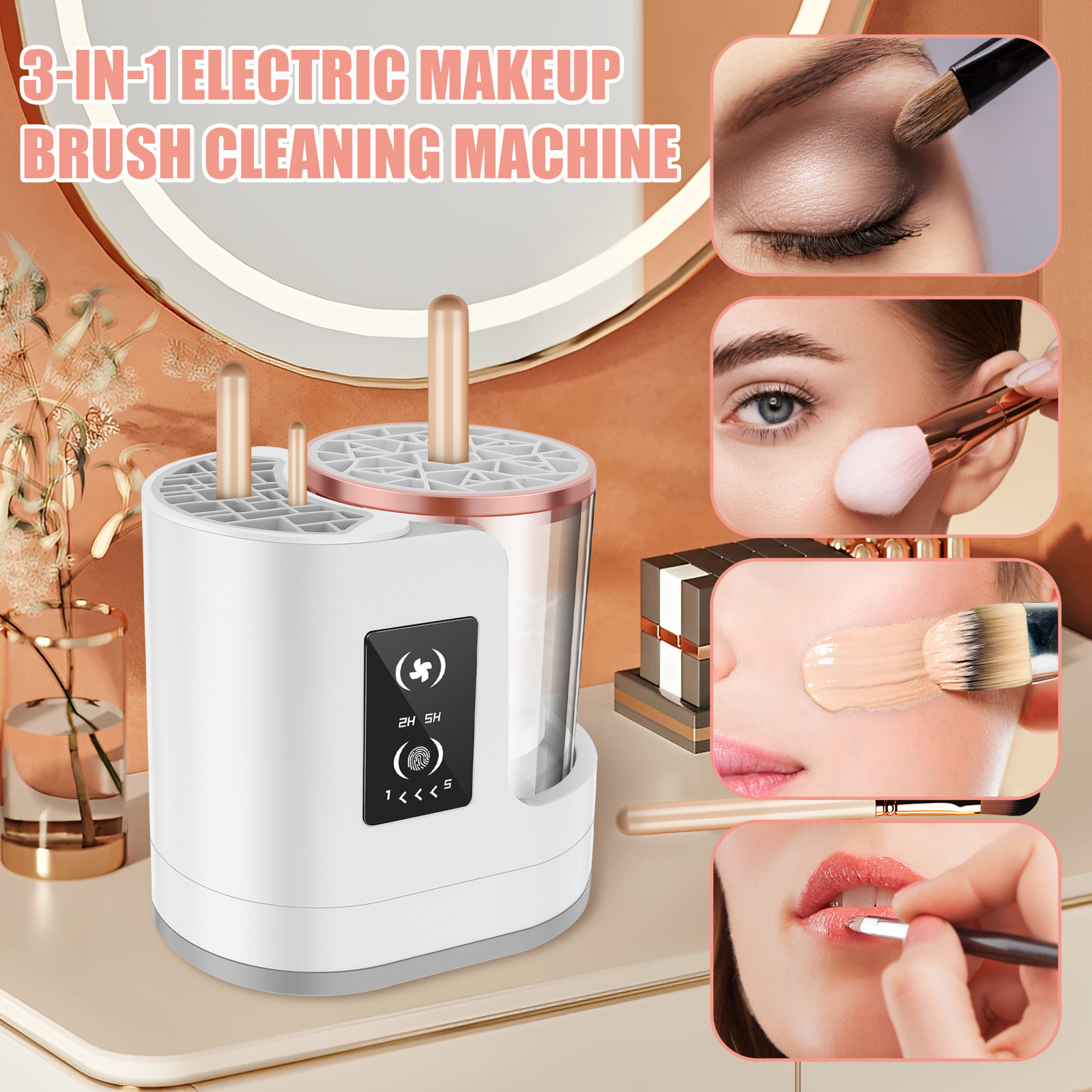 3 IN 1 Electric Makeup Brush Cleaner Automatic USB Plug Rechargeable Make Up Brush Rotary Washer Quick Dry Sterilize Tool