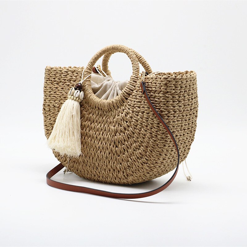 Kwast handgemaakte halfronde rotan gevlochten stro tas zomer dames messenger crossbody tassen meisjes strand handtas
