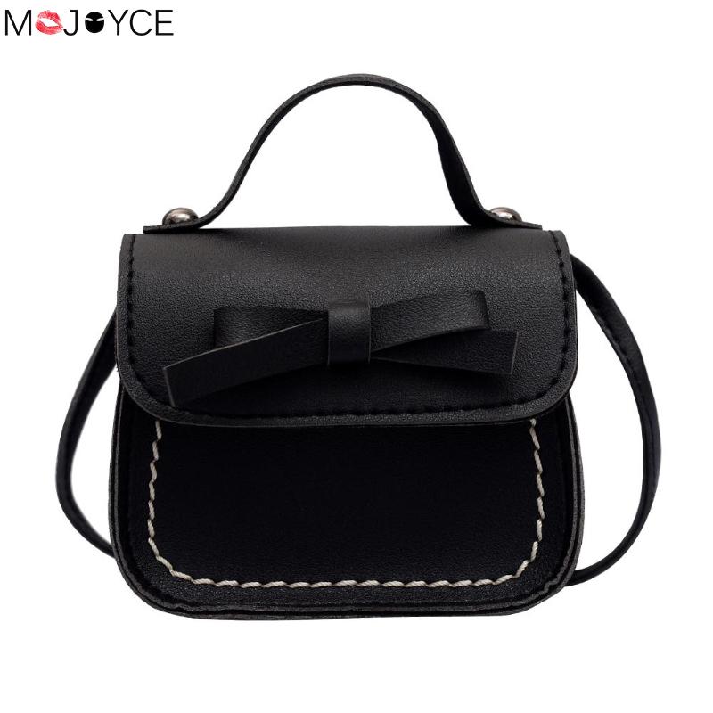 Bowknot PU Leather Mini Crossbody Bags Baby Girls Casual Messenger Bag Coin Purse Children Small Clutch Bags Simple Shoulder Bag