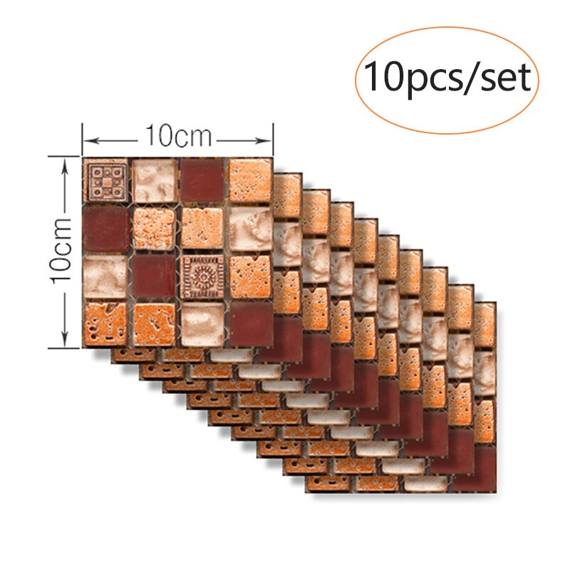 10PCS Wall Sticker Kitchen Backsplash Self-adhesive 3D PVC Mosaic Tile Waterproof DIY Wallpaper Modern Home Decoration