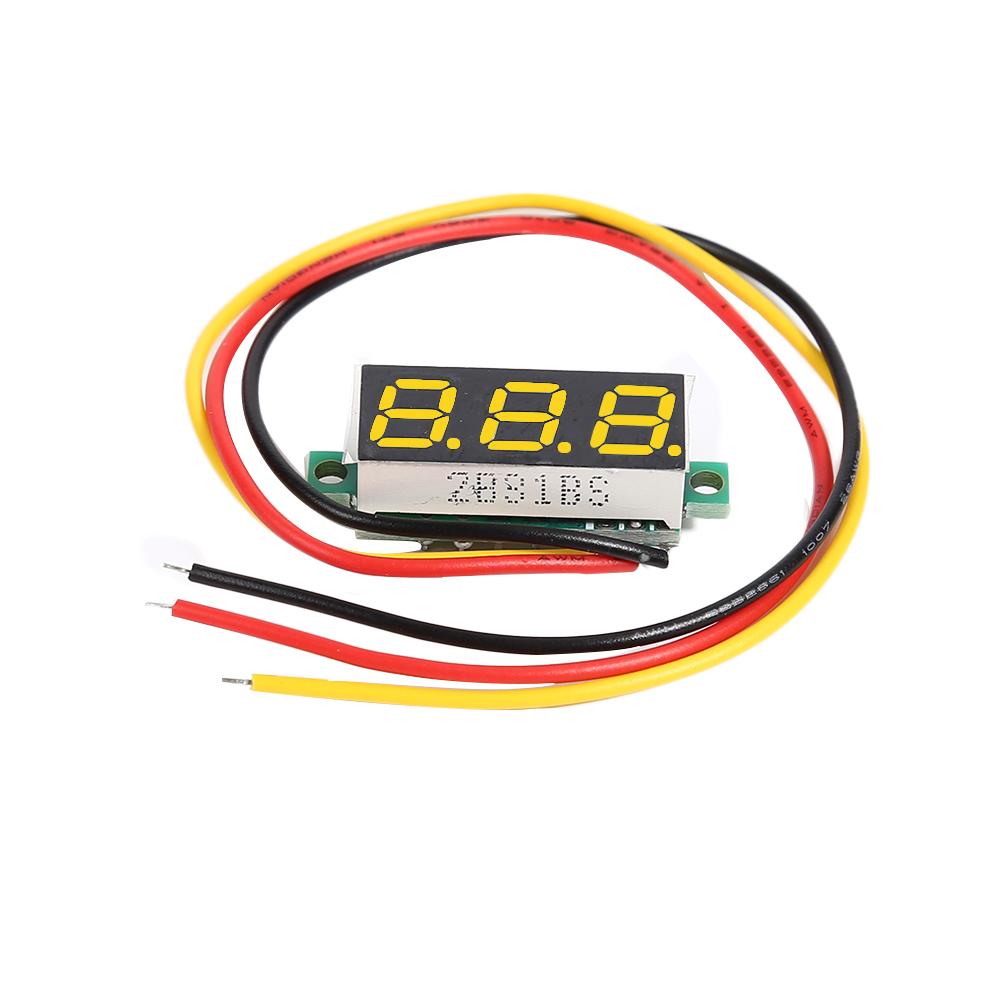 Mini medidor de voltaje con pantalla LED de 3 cables, herramienta de voltímetro de 0-100V de CC, 0,28 pulgadas, 40v 4,0-2 cables de voltaje operativo, cable de 4,0-40V: YELLOW