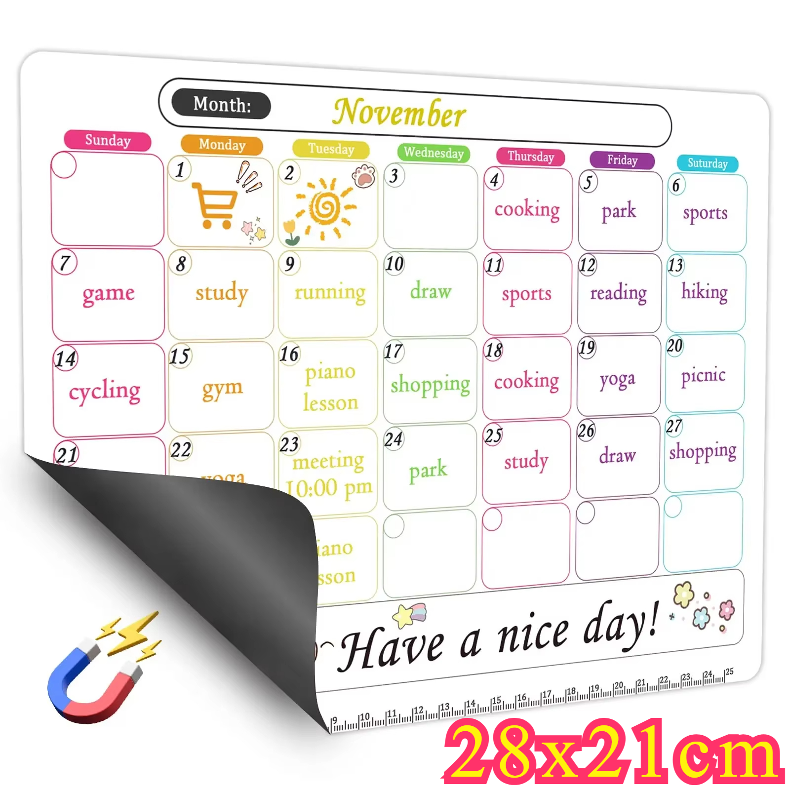 28x21cm koelkast magnetische whiteboard kalender droog uitwisbare kalender voor koelkast, koelkastmagneten maandelijkse koelkast kalendermagneet
