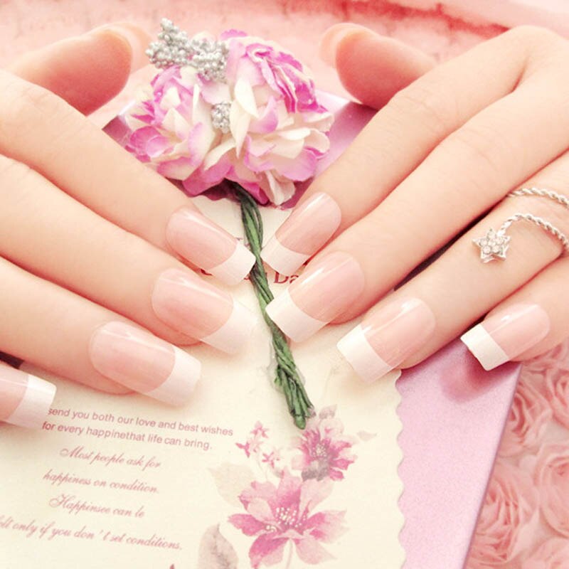 1 Set/24 Stuks Nep Nagels Franse Lange Valse Nagels Met Lijm Gemengde Size Wedding Bruid Party Dames Nep volledige Nail