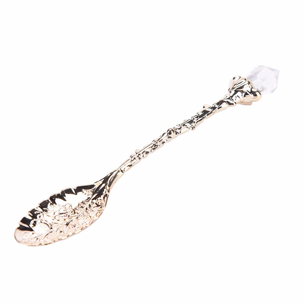 1pc Alloy Crystal Retro Coffee Tea Spoon Carved Flower Small Spoonful Dessert Spoons For Afternoon Tea Little For Souvenir