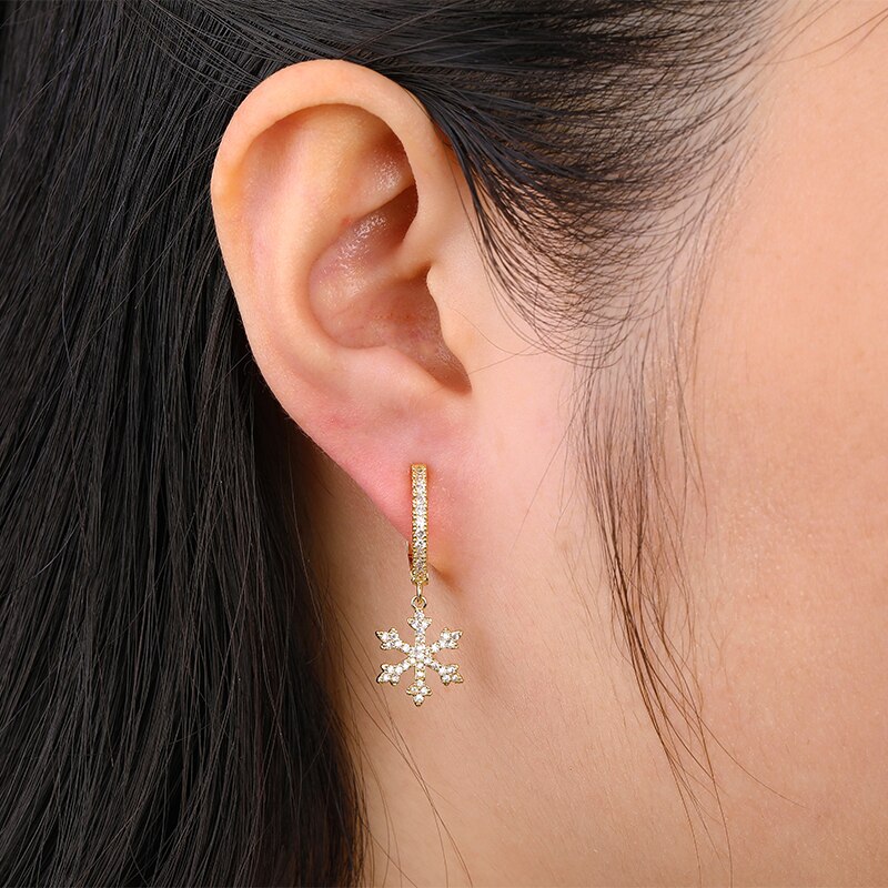 1 Pair cubic zircon Cute Snowflake Earrings Crystal Gold Sliver Color Small Hoop Earings For Women Jewellery