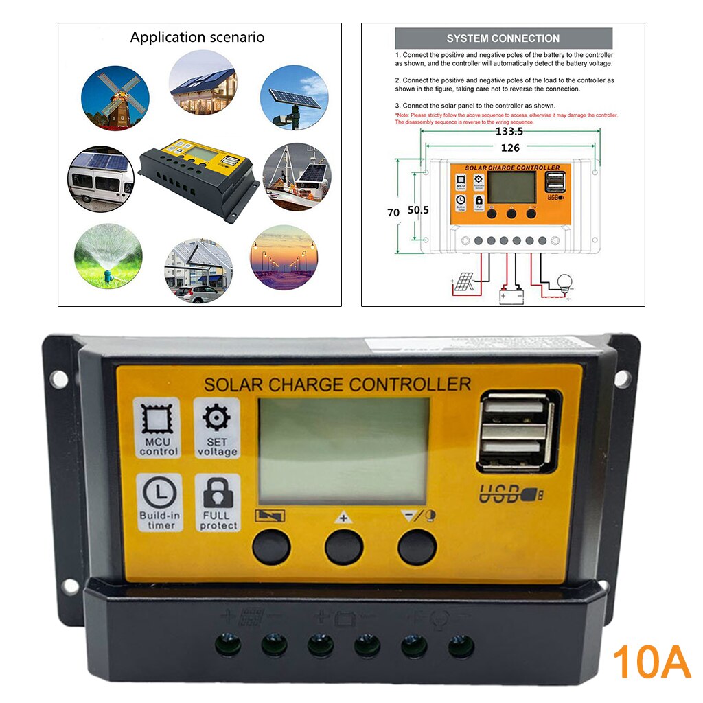 10A-100A Solar Charge Controller Panel Battery Regulator Dual USB 12/24V