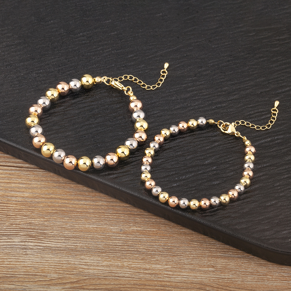 AIBEF-pulsera clásica Simple de cuentas redondas de cobre para mujer, brazalete ajustable de Color dorado/plateado/rosa, accesorios de joyería, de cumpleaños