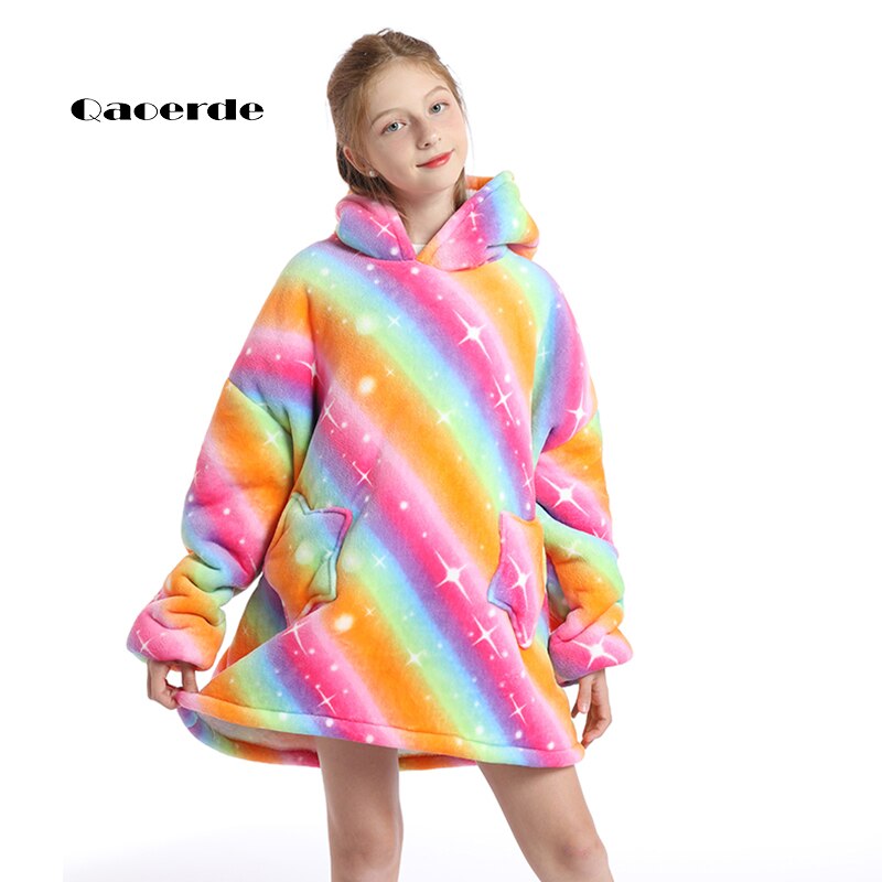 Baby Meisje Sweatshirt Kleding Winter Fleece Sherpa Dekens Oversized 12 Kleur 680G Hooded Hoodie Hoogte 120-160Cm: rainbow