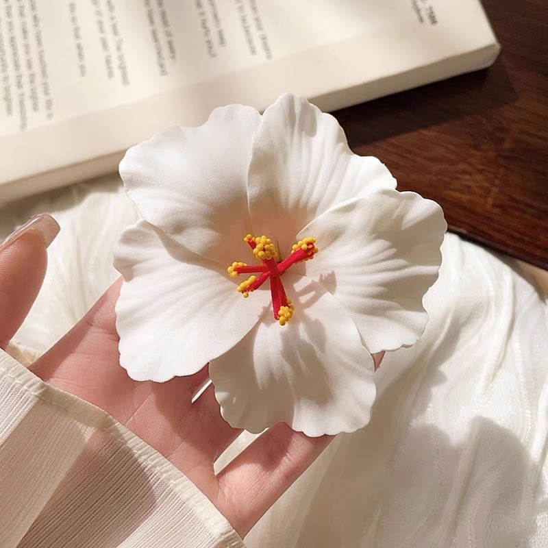 Pasadores de flores de hibisco, pinzas para el cabello de flores, Plumeria hawaiana, horquillas nupciales, horquilla rosa, de viaje para playa y verano, joyería: Gris