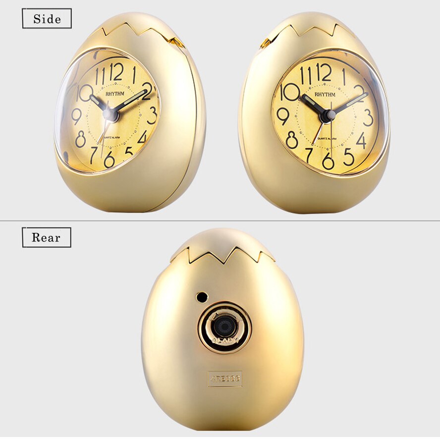 RHYTHM CUTE EGG SHAPE ALARM CLOCK ULTRA SILENT JUMPING MOVEMENT CLOCK TUMBLING BEEP ALARM,SEE-THROUGH PACK WHITE/PINK/GOLD COLOR