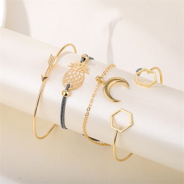 Es 4 unids/set encanto cubano cadena pulseras para las mujeres Miami Bohomia de oro brazaletes de pulseras mujer joyería de: 47ENS0659