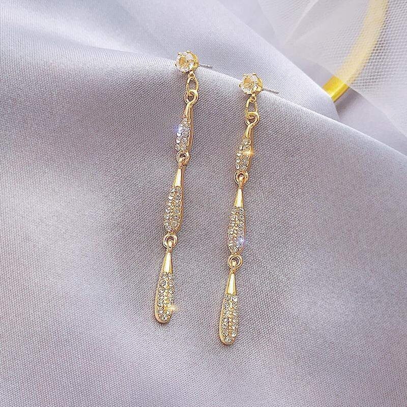 Exknl Luxury Crystal Long Party Earrings For Women Wedding Jewelry Trendy Droplets long tassell earings