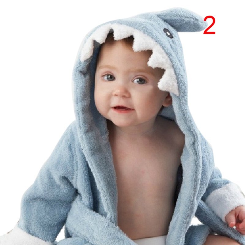 Baby vinter forår efterår tøj drenge piger klæder tegneserie badekåbe nattøj kappe 9 slags dyrestil: Blå haj