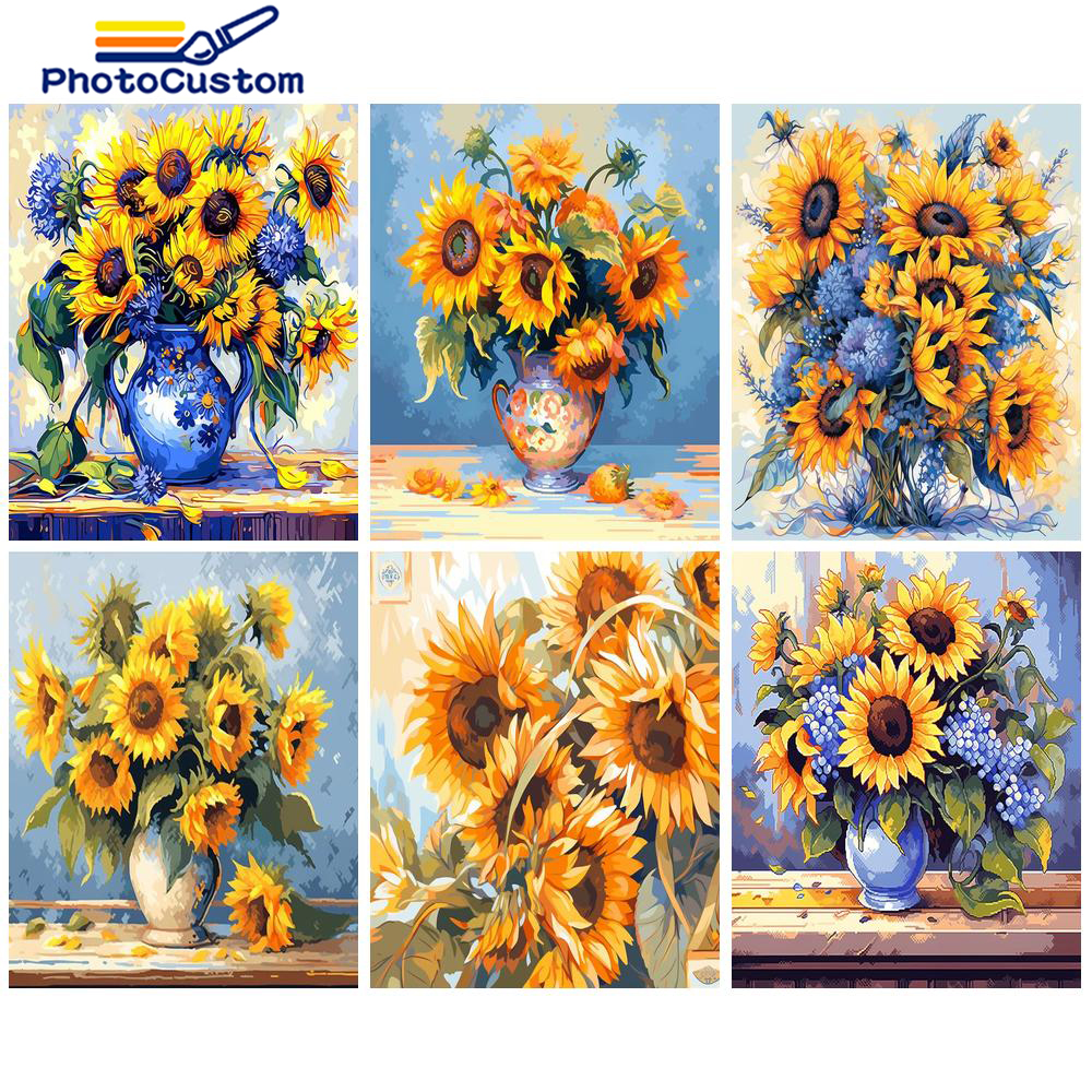 PhotoCustom Sunflower 60X75cm DIY Painting By Numbers Flowers Oil Paint By Numbers On Canvas Frameless Digital Painting Number K