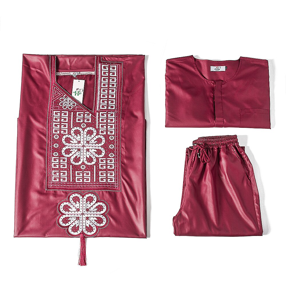 H &amp; D Ankara Dashiki Agbada para hombres, traje tradicional africano, bata, camisa, pantalones, conjunto de 3 piezas, atuendo Formal de manga larga, ropa de de boda