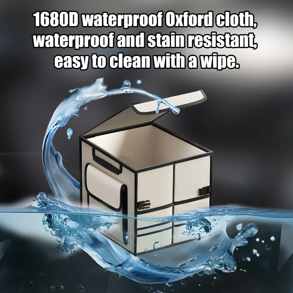 Car Trunk Organizer Vehicle Box with Lid Waterproof Storage Box Universal Accessory Multi-Compartment Collapsible Storage Boxes