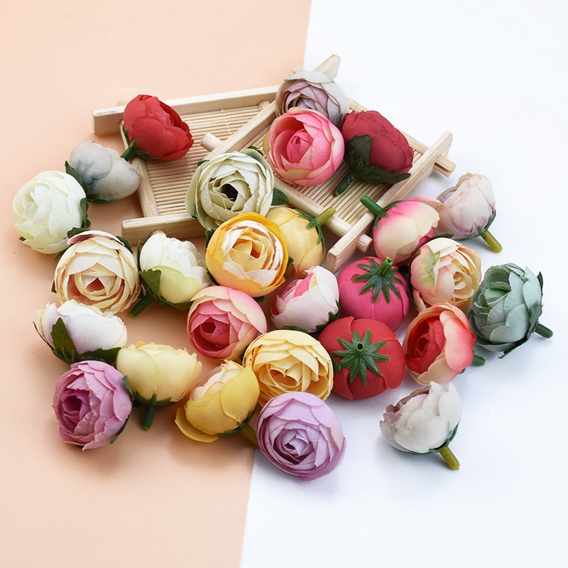 30 Uds. Flores artificiales al por mayor 3CM rosas de té adornos navideños para el hogar Accesorios flores decorativas para boda coronas