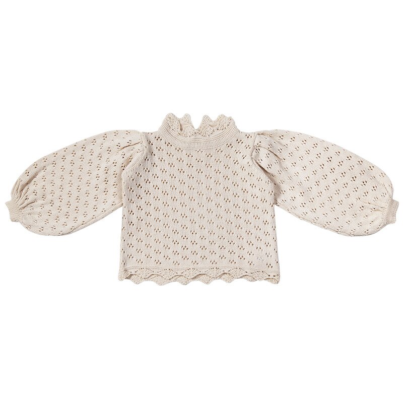 Honningkirsebær forår og efterår piger blonder hul strik sweater bundtrøje børn sweater top stof: 3t