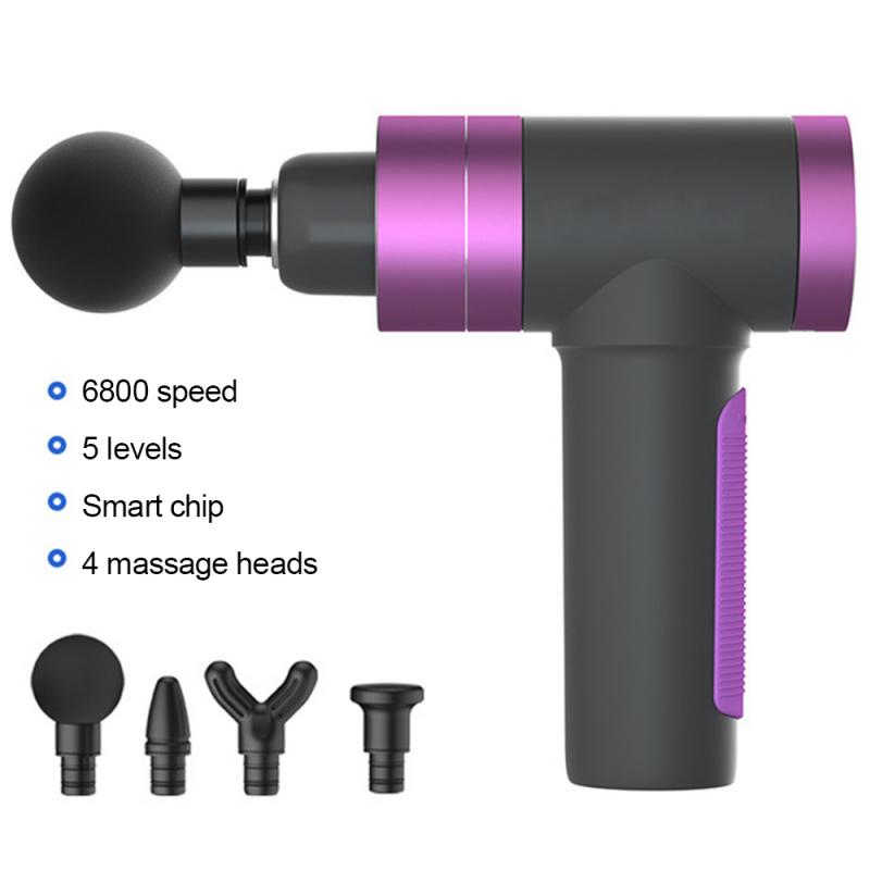 Tiefe Gewebe Muskel Massage Pistole Entspannung Abnehmen Gestaltung Schmerzen Linderung Massagegerät Vibration Fascial Pistole Für Männlich-weibliche USB Ladung: Violett-4Massage Kopf