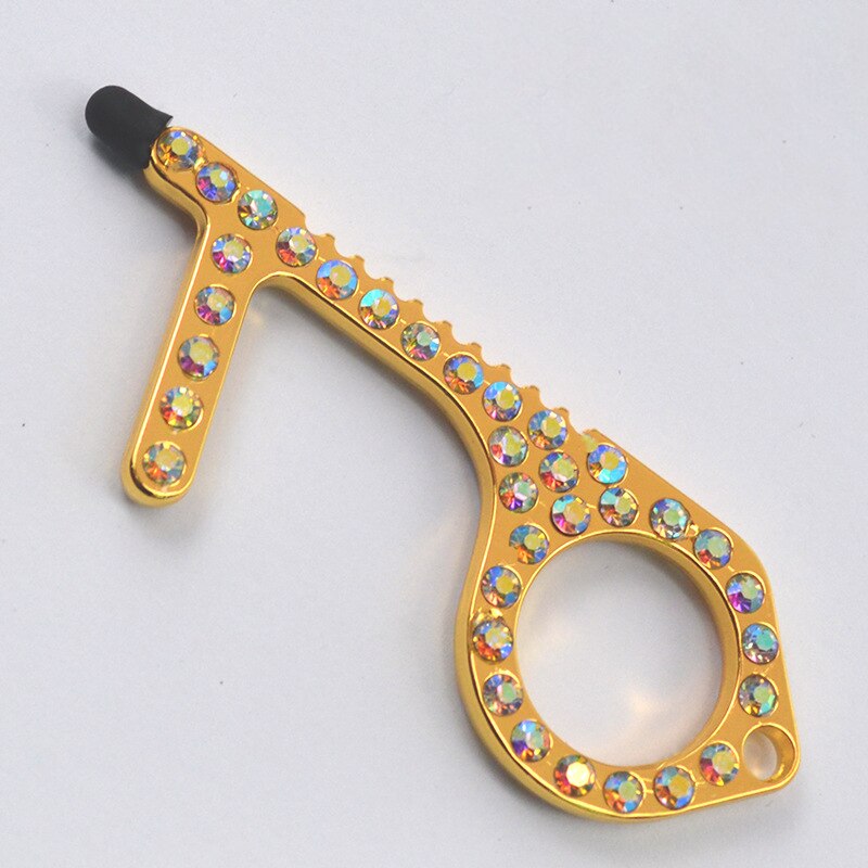 Keyring No Touch Public Door Opener Anti-Contact Keychain Artifact Beer Button Pusher Lifter Ring Hook Key Chain Keyfob Tools