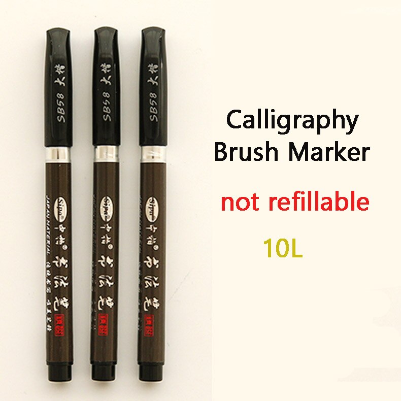 Sipa Water Black calligraphic Marker flexible soft pens for cd Brush Pen ultra fine calligraphy drawing fineliner: 10L not refillable