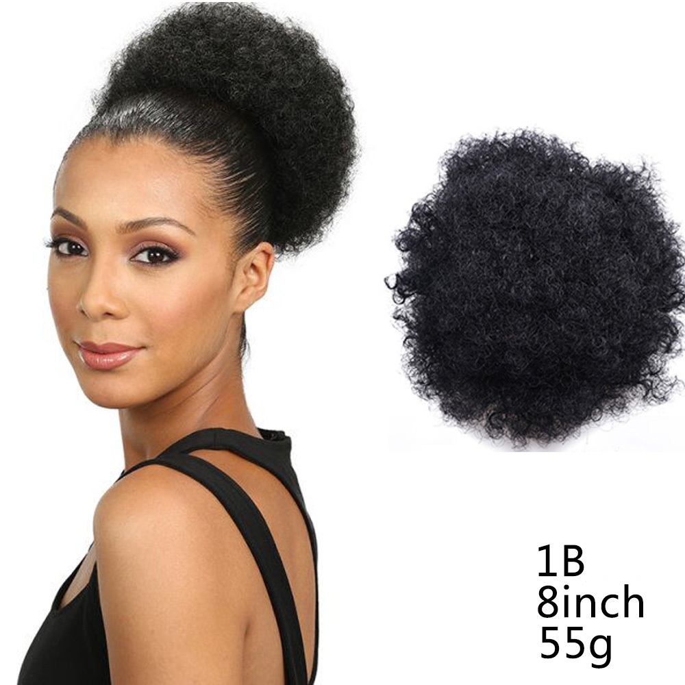 Krótki afro ptyś syntetyczny przyrząd robić koka z włosów Chignon treska dla kobiet dzieci peruka sznurkiem kucyk perwersyjne kręstożek dopinki na klips: # 1b