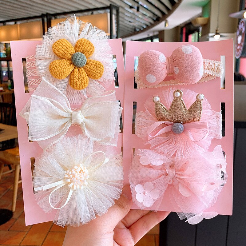 3 Pcs/Set Lace Baby Girl Headband Crown Bows Kids Turban Elastic Newborn Headbands Hair Bands For Girls Baby Hair Accessories