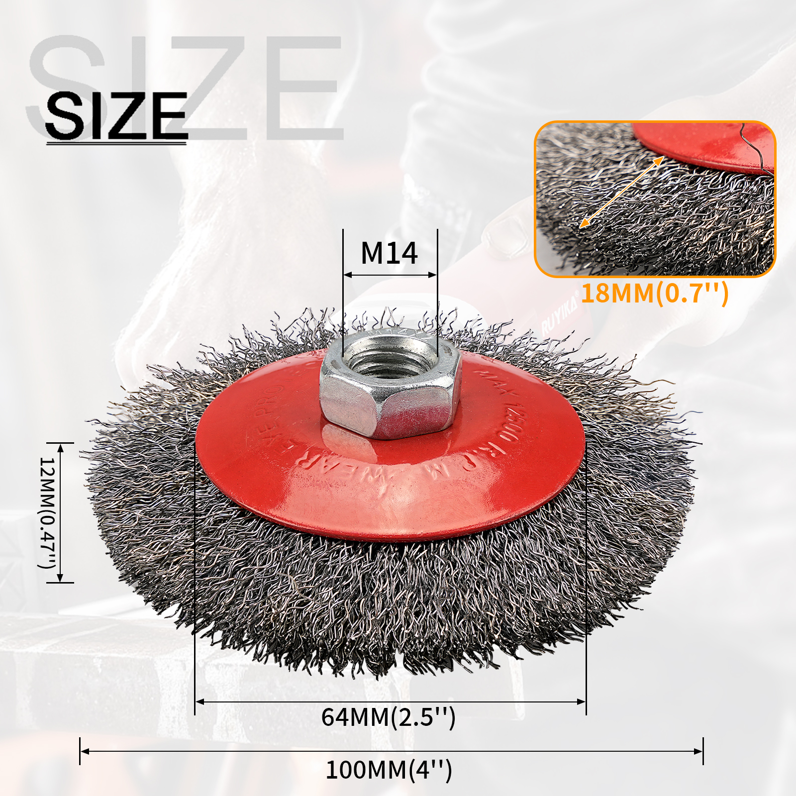 1PCS100mm Spazzola metallica Ruota Spazzola a filamento curvo Smerigliatrice angolare Utensile rotante per la rimozione della ruggine del metallo Pulizia delle sbavature Mola: Default Title