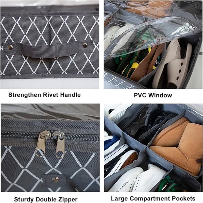 Stevige schoenenopbergorganisator voor onder het bed, set van 3, schoenenkast voor onderbed, opbergoplossing met helder venster, ademend