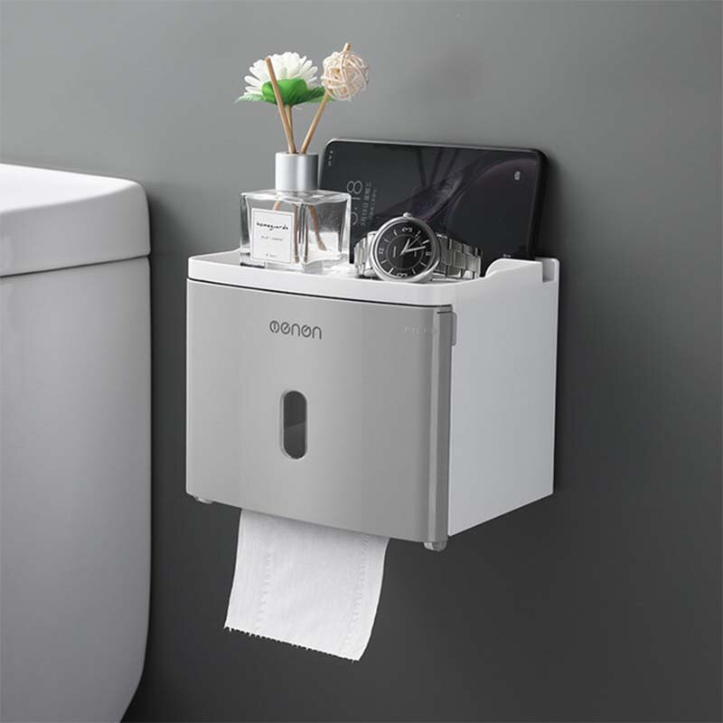 Toilet Paper Roll Holder Wall Mounted Paper Towel Holder Bathroom Tissue Box Storage Rack Waterproof Shelf Bathroom Accessories: Gray