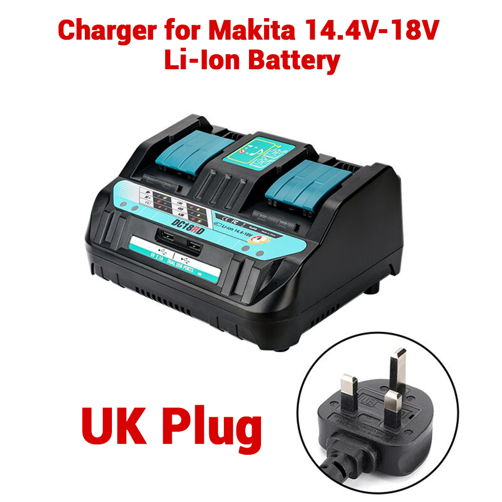 18V DC18RD Dual Poorten Batterij Oplader voor Makita 14.4V-18V Lithium-Ion Batterij BL1415 BL1430 BL1830 BL1840 BL1850 BL1850B: Kastanjebruin