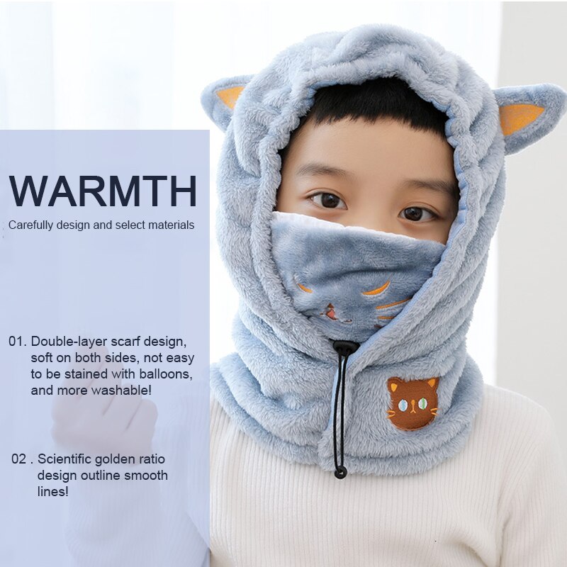Children Warm Hat Kid Baby Girls Boys Hooded Scarf Caps Hat Winter Cartoon Knit Ear Protection Thicken Cap Children's