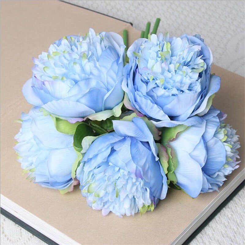 YO CHO Mode Bruid Hand Bloemen Mooie Pioen Bruidsboeketten Kunstmatige Rose Zijden Bloemen DIY Boeket Witte Pioen Rode Roos: blue