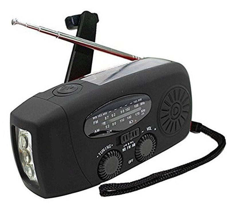 Multifunctionele Hand Radio Solar Crank Dynamo Powered Am/Fm/Noaa Weather Radio Gebruik Emergency Led Zaklamp En Power bank: Black